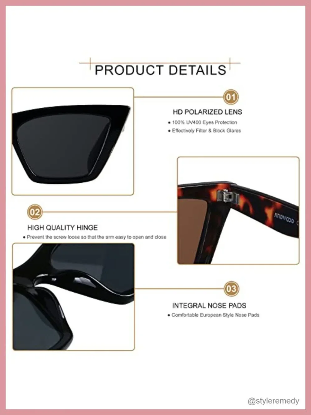 Vintage Cat Eye Polarized Sunglasses UV400 Protection Plastic Frame